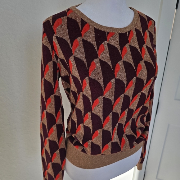 Ann Taylor Sweater Gold Metallic Retro Pull Over Sparkle Size Medium - Picture 3 of 11